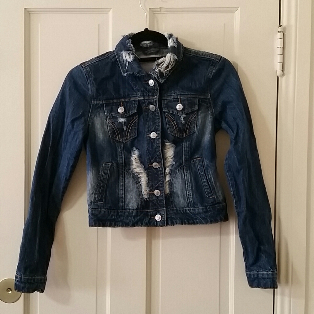 Distressed Cropped Jean Jacket